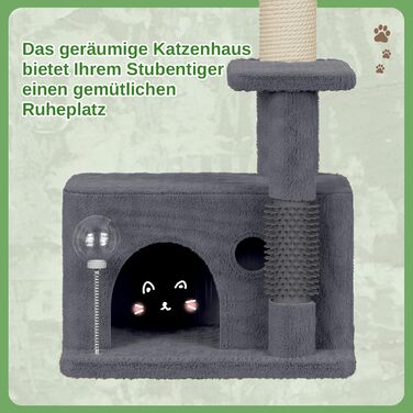 Котячий комплекс Kratzbaum 90 см: кігтеточка, будиночок та іграшки (темно-сірий)
