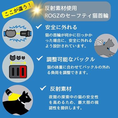 Нашийник для котів Rogz з безпечною застібкою та світловідбиваючими елементами (Чорна кішка) чорний/білий (Жовтий/Рожевий, 20,3-30,5 см)