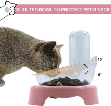 Набір мисок для котів та собак з диспенсером води, килимомком та лопаткою. Нахил 15°, миски для вологого та сухого корму, рожевий колір