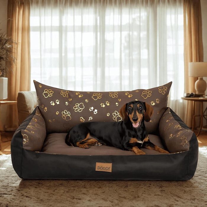 Ліжко для собак - зручне ліжко-корзина для маленьких, середніх та великих собак. Ліжко для собак, подушка для собак, собаче ліжко, лежанка для собак. Розмір 63x48 см, колір коричневий з лапами.
