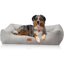 Лежак для собак Knuffelwuff Olivia XL 105x75 см, світло-сірий, корд, знімний чохол, машинне прання, для великих і малих собак