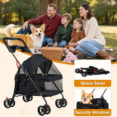 Дитяча коляска для тварин з 4 колесами, легка та складана, до 7,5 кг, з тримачем для напоїв