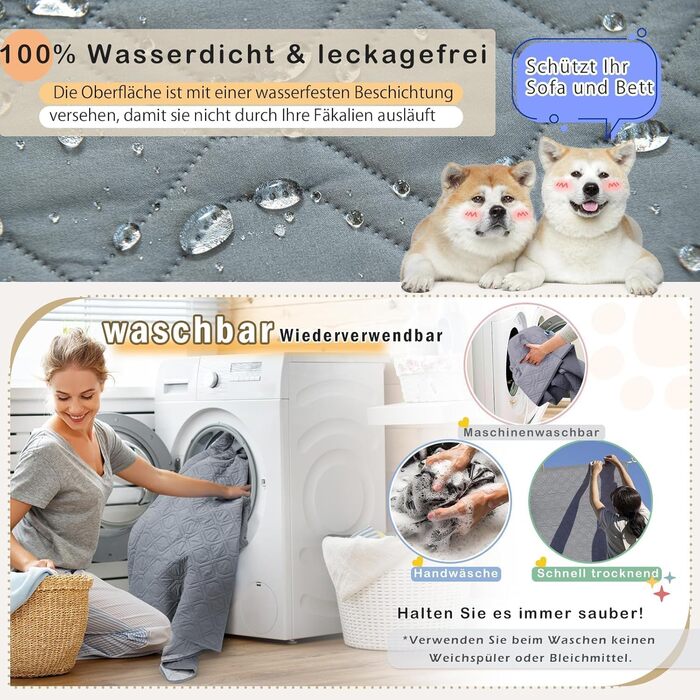 Водонепроникний килимок для собак GYURO - двосторонній, м'який, 97x190 см (Сірий)