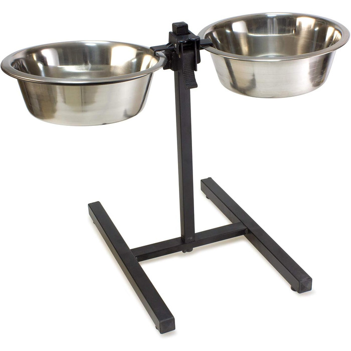 Підвищений годівниця для собак Arquivet з нержавіючої сталі на 2 миски – 2,80 л – Регульований годівниця для собак – Аксесуари та миски 2 x 2,8 л