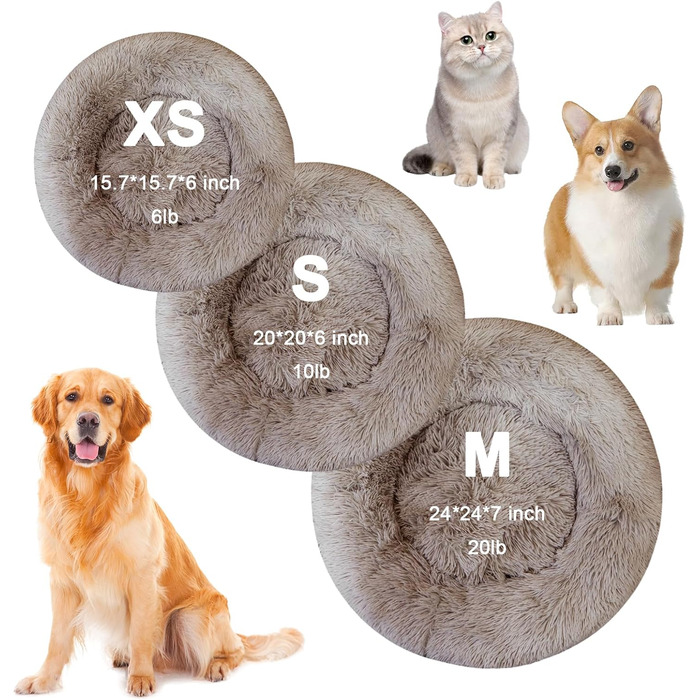 Кругле ліжко для котів та собак Nisrada, 60 см, бежеве, з антиковзною основою, для тварин