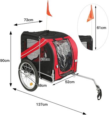 Багатофункціональний велопричіп 2-в-1: для дітей та домашніх тварин. Велосипедний причіп-візок, 2 місця, 137x73x90 см (червоний та чорний)