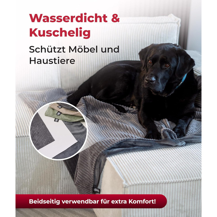 Водонепроникний плед для собак на диван – захист від плям – дихаючий та пральний – для собак та котів – виготовлено в Німеччині (Антрацит, 135x195 см)