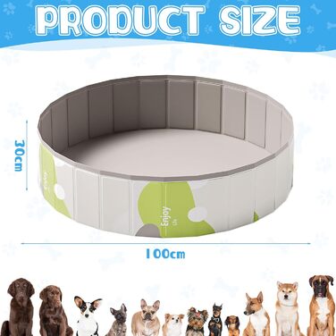 Дитячий басейн для собак та дітей, складаний, без надування, з товстого ПВХ, антиковзаюча поверхня, для балкону, басейну, кошенят, цуценят, великих собак (A1-100*30)