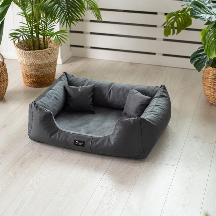 Ортопедичне ліжко для собак Eden, велике, середнє, маленьке - подушка для собак, килимок для собак з еко-шкіри + тканина Alcantara - зняття болю, стійке до зношування, міцне (XXL, сірий) XXL сірий