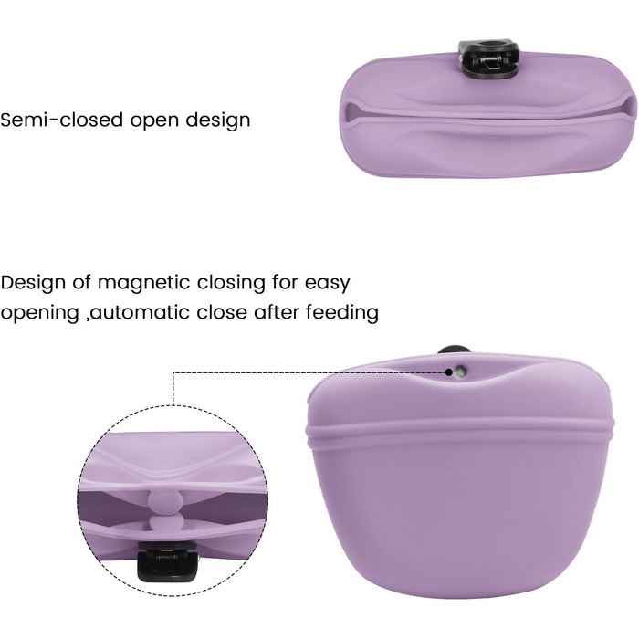 Сумка для корму для собак AUDWUD з силікону, портативний контейнер для тренувань з кліпсою, практичний магнітний замок, 2 шт. (Блакитне озеро + Гібіскус)