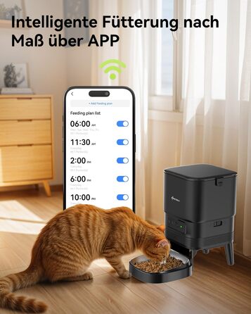 Автоматична годівниця для котів і собак APETDOLA, 4 л, Wi-Fi, керування через додаток, з голосовим записом, на батарейках, чорна