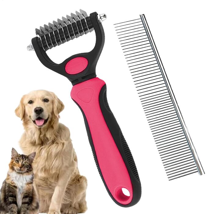 Щітка для видалення ковтунів у котів та собак, двостороння, для грумінгу, довговолої шерсті (сталевий гребінь)