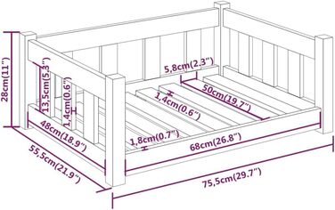Ліжко для собак та котів з дерева, зручне, водонепроникне, 75,5x55,5x28 см, коричневе