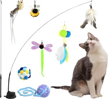Інтерактивна іграшка для котів Hengsong: 2 шт. з дзвоном, пір'ям, м'ячиком. Розвиваюча іграшка для котів, кольорова, сучасна