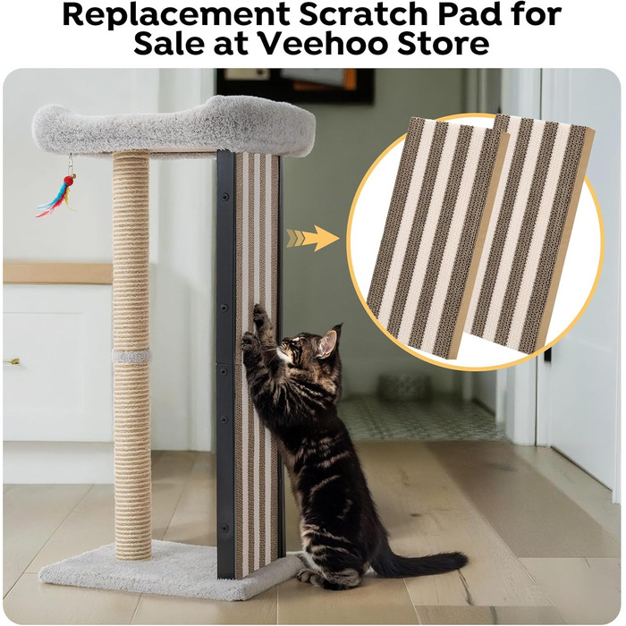 Дряпалка для котів Veehoo, 90 см, сіра. Стабільна дряпка з платформою та іграшками. Підходить для кошенят та дорослих котів. Розміри: 46 x 37 x 90 см