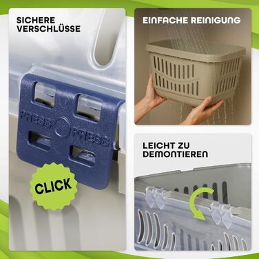 Транспортна переноска для кота Snugsy - Автомобільна переноска для котів з ручкою та затискачами - Пластикова переноска 49x34x32 см сірого та кремового кольору