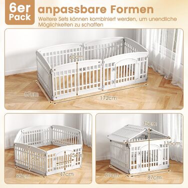 Клітка для цуценят GYMAX 60/75 см, біла, з 6 панелей, з замком та фіксаторами, для дому та вулиці