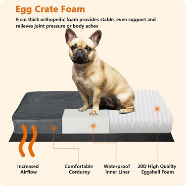 Ортопедичне ліжко для собак HMTOPE, 9 см товщина, для середніх собак, знімний та пральний килимок, неслизьке дно, водонепроникне внутрішнє покриття, 91 см, темно-сірий, розмір 91 x 56 x 9 см