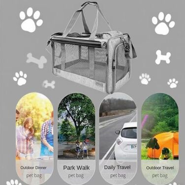 Транспортна переноска для собак та котів SHJOEE, складана, дихаюча, з оксфордської тканини, для великих котів та цуценят, для подорожей, авто, до ветеринара (сірий, 46 x 46 x 30 см)