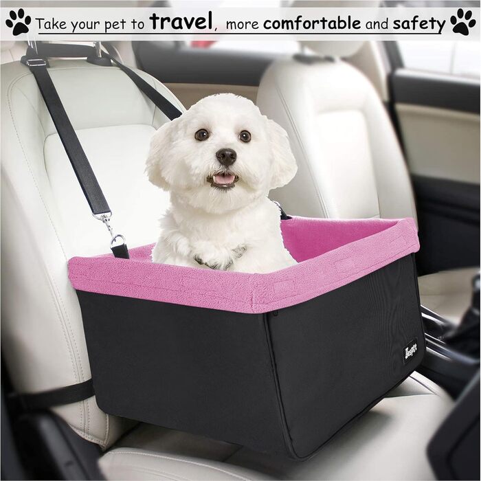 Автокрісло для собак JESPET & GOOPAWS, переносне, з ременем безпеки, до 10,9 кг, рожеве, 40,6×33×22,9 см