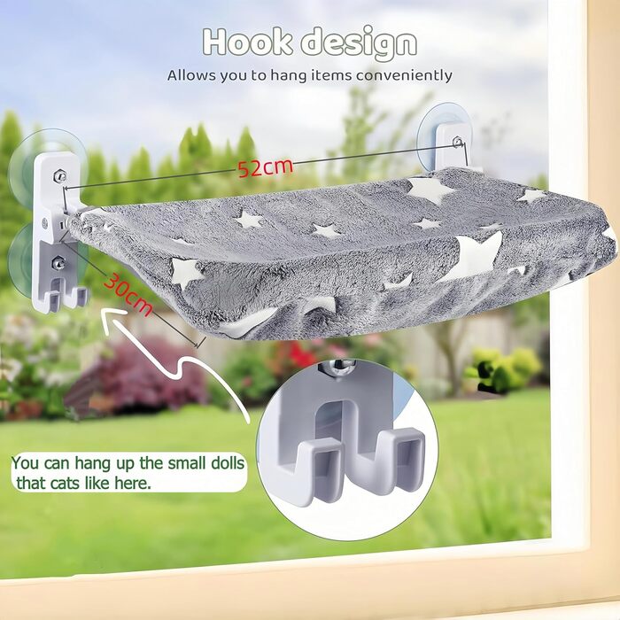 Крісло-гамак для котів на вікно, розкладне, сіре з малюнком 