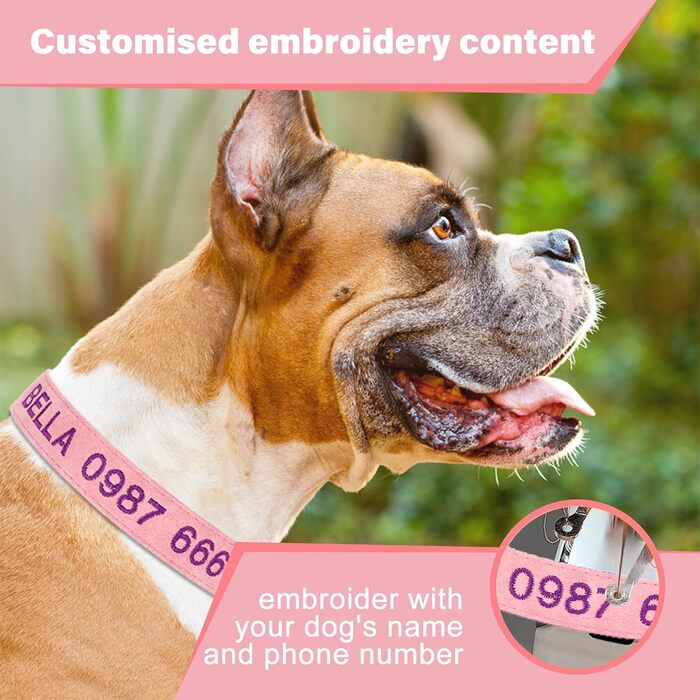 Персоналізоване собаче ошийник з металевою застібкою, двостороннє оксамитове ошийник з іменем та номером телефону, регульовані розміри для малих, середніх та великих собак (м'яке шкіряне ошийник)