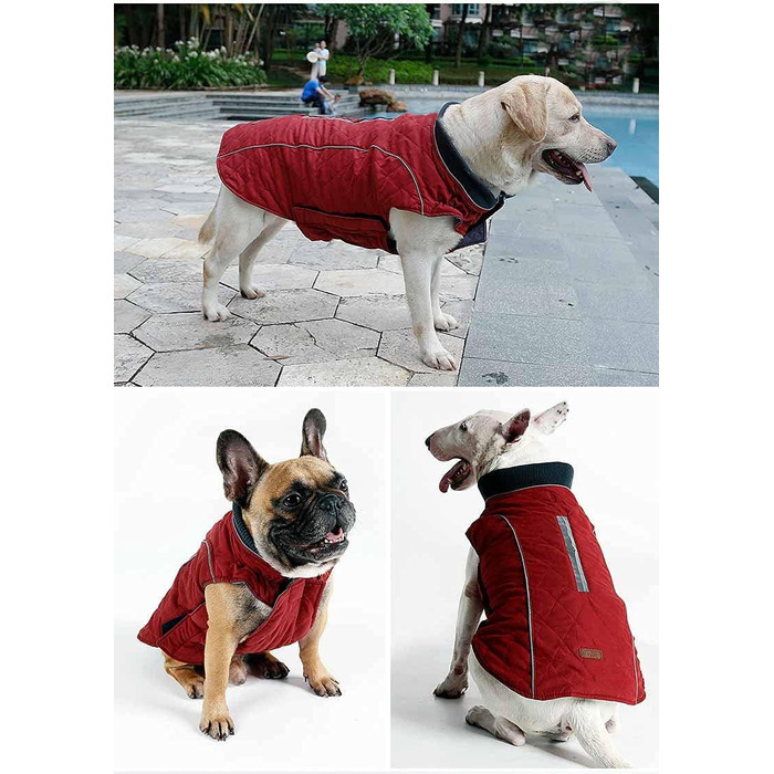 Зимова куртка для собак, теплий халат, тепла жилетка для собак, тепла термоодяг для домашніх тварин, зручний халат, ретро-куртка для собак маленьких, середніх та великих порід (червоний, L)