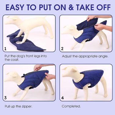 Водонепроникна куртка для собак - тепла зимова модель з блискавкою для малих, середніх та великих собак. Синій колір, розмір S.