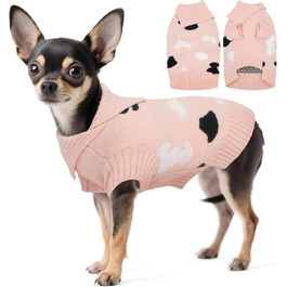 Теплий в'язаний пуловер для собак Куосер з рожевим коміром - зручний та м'який одяг для маленьких собак, підходить для зимового використання в приміщенні та на вулиці