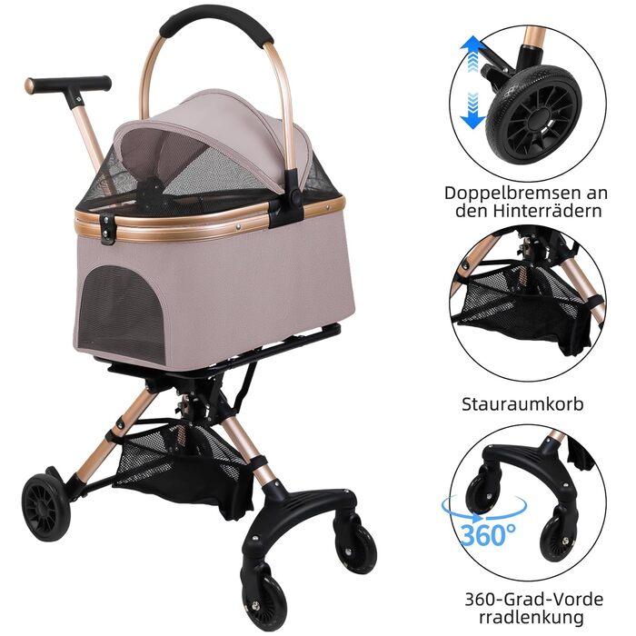 Візок для собак 3 в 1, складний, для маленьких собак та котів, знімний кошик, візок-кіндерваген, сітка, оксфордська тканина, до 20 кг (Темно-зелений, Рожевий)