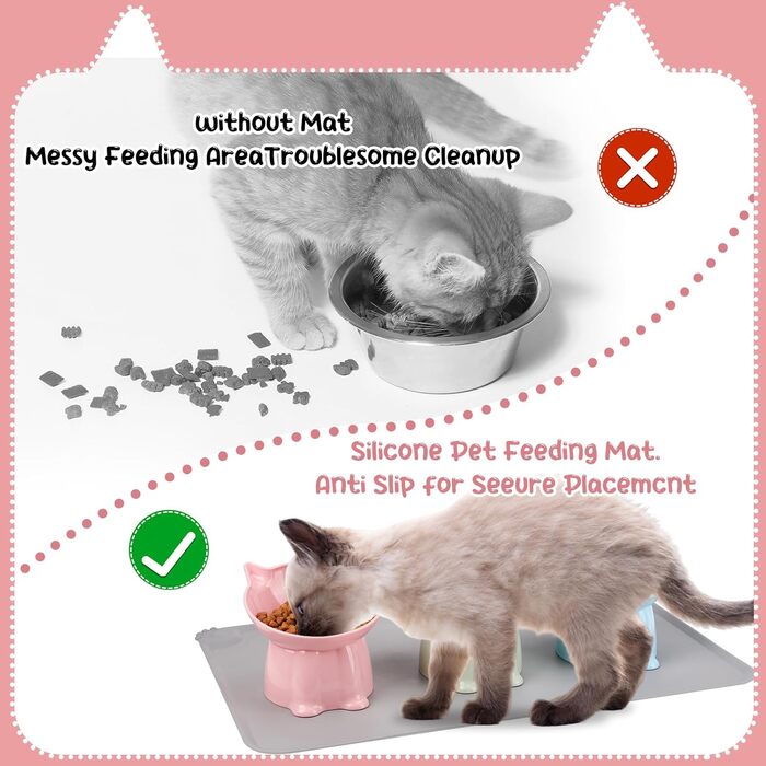 Миски для котів підняті з силіконовим килимком, 15° нахил, анти-блювотні, 3 шт., модні