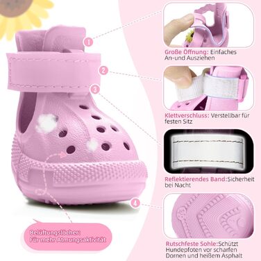 Взуття для собак SlowTon: дихаючі, неслизькі літні сандалі для собак з світловідбиваючими смугами (рожевий, розмір 4)