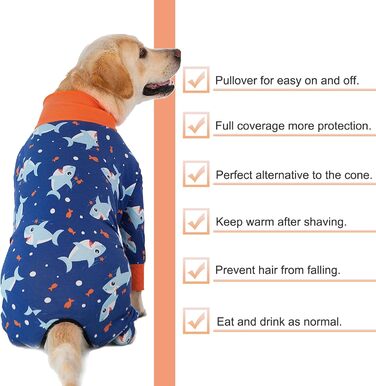 Комбінезон для собак Yeapeeto, 7XL, блакитний, для відпочинку, захист від вилизування, алергії, випадання шерсті, альтернатива конусу