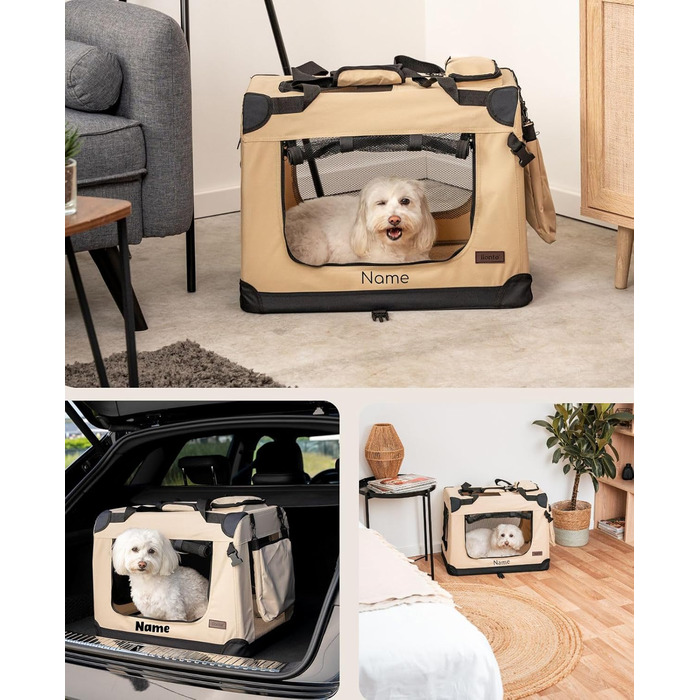 Транспортна переноска для собак та котів Lionto, 70x52x50 см, розкладна, з ручками та ковдрою, до 15 кг, бежева