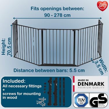 Захист для каміну/сходи/кімнати BabyDan Flex XXL, 90-350 см, Чорний, Данія - захист для дітей та домашніх тварин