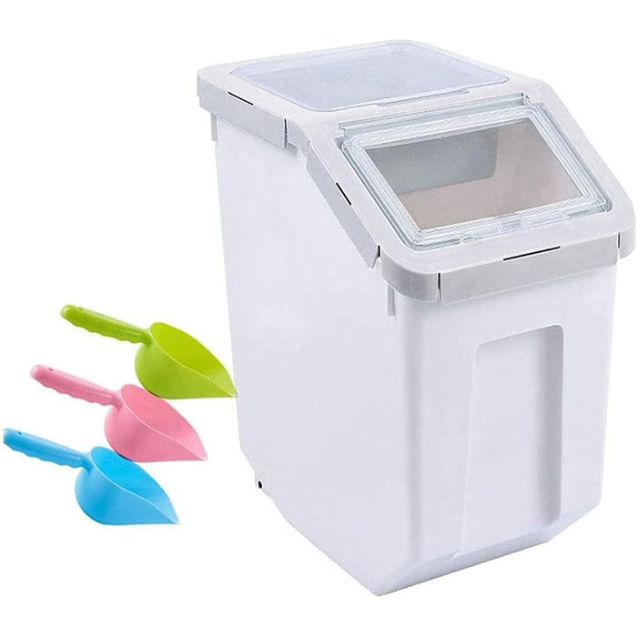 Контейнер для корму для тварин, контейнер для корму для собак зі шкребком, стекується, 10 кг, контейнер з кришкою, сірий, розмір L