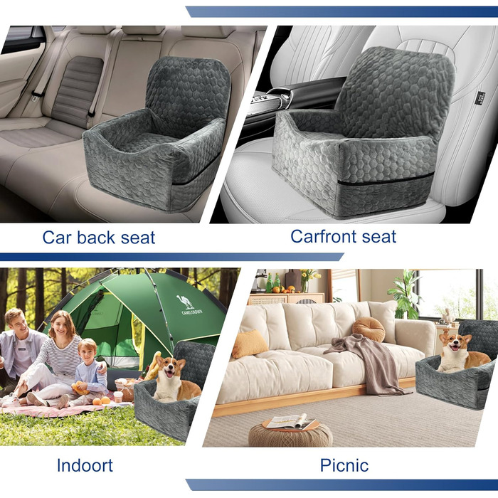 Автокрісло для собак маленьких та середніх порід до 15,9 кг з пам'яті ефекту, з товстим подушкою, знімний, пральний, з кишенями для зберігання, 2 ремені безпеки