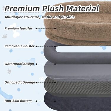 Ортопедичне ліжко для собак та людей, 180 x 114 x 30 см, з бавовняним хутром, з Memory Foam, Khaki
