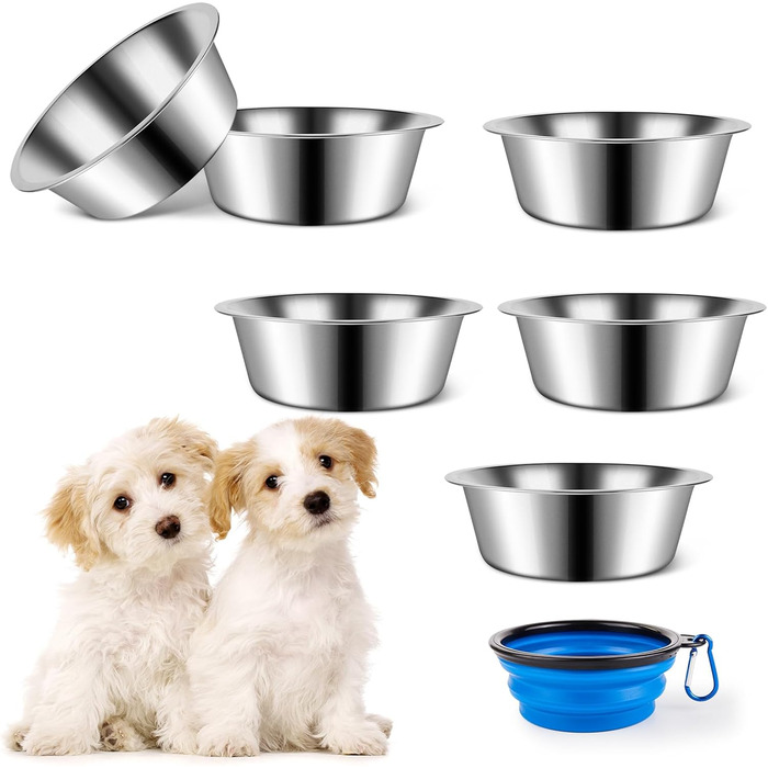 Набір мисок для собак з нержавіючої сталі, 6 шт. Великі, середні та малі миски для корму та води для собак, 900 мл, складані