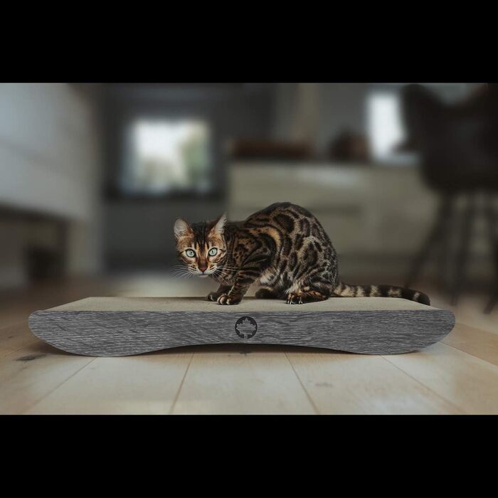 Когтеточка для котів CanadianCat Comet L XL, картон, з котячою м'ятою, 60x29x7 см, темно-сіра, дерев'яний дизайн