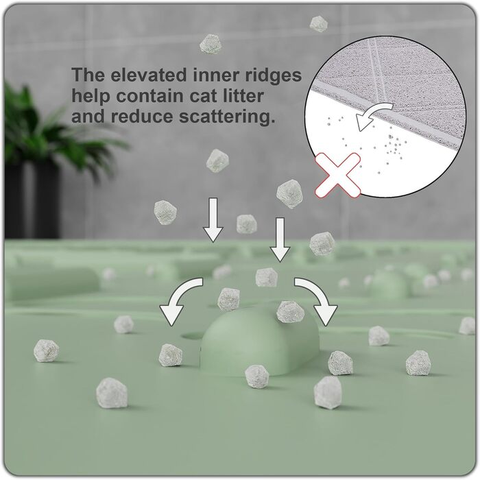 Килимок для котячого туалету OHMO, 80x60 см, преміум-силікон, великий, вологостійкий, без BPA, легко миється, світло-зелений