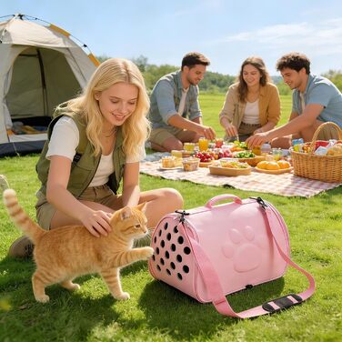 М'яка переноска для тварин - переноска для домашніх тварин з регульованим плечовим ременем | Легка переноска для котів та інших тварин, невеликих собак, для подорожей, піших прогулянок, активного відпочинку, авіаперельотів, відвідування ветеринара (Рожева