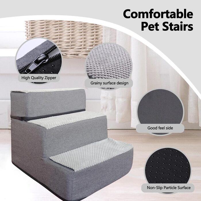 Сходинки для собак та котів Galatée - 4 сходинки, неслизькі, для високих ліжок та диванів, знімний, пральний чохол