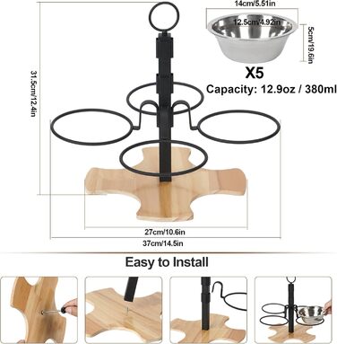 Підвищені годівниці для котів Optyuwah: набір 5 штук з нержавіючої сталі, регульована висота, для води та корму, також підходять для маленьких собак