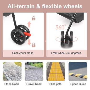 Складаний візок для тварин Tierwagen для собак та котів, легкий та компактний, знімний кошик, темно-персиковий/темно-сірий