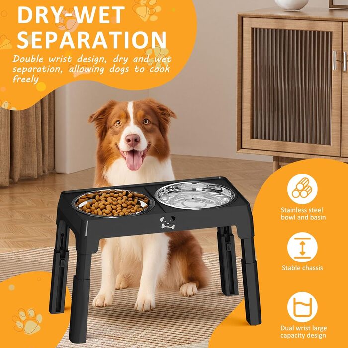 Підвищений годівниця для собак з регулюванням висоти, 5 рівнів, для малих, середніх та великих собак, годівниця-станція з 2 мисками з нержавіючої сталі, складна та протиковзка, для здоров'я суглобів та без BPA