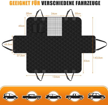Захист для заднього сидіння автомобіля CaliYo для собак: водовідштовхуючий, стійкий до подряпин, з боковими захистами та оглядовим вікном - універсальний килимок для собак (чорний)