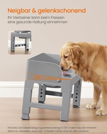 Підвищена годівниця для собак Feandrea з регульованою висотою та нахилом, 2 миски з нержавіючої сталі 304, миска для повільного годування, сірий колір, PRB103GD01