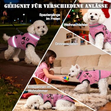 Теплий зимовий одяг для собак – куртка з флісу, світловідбиваюча, водо- та вітронепроникна, з інтегрованим повідком, рожева