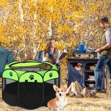 Складаний вольєр для цуценят та собак, портативний загон для тварин, 74x43 см (зелений)